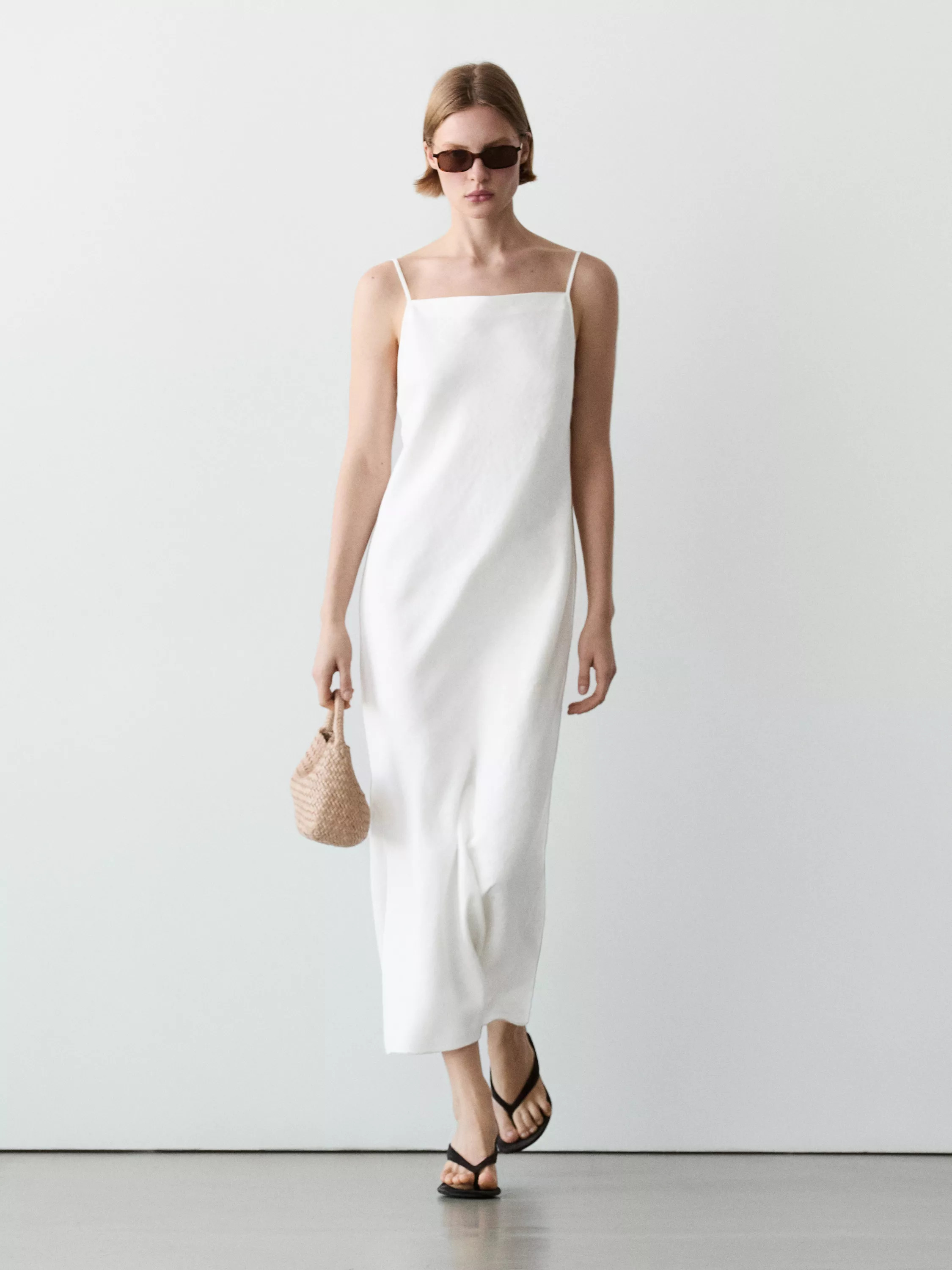 100% LINEN MIDI DRESS WITH STRAIGHT NECKLINE | Massimo Dutti UK