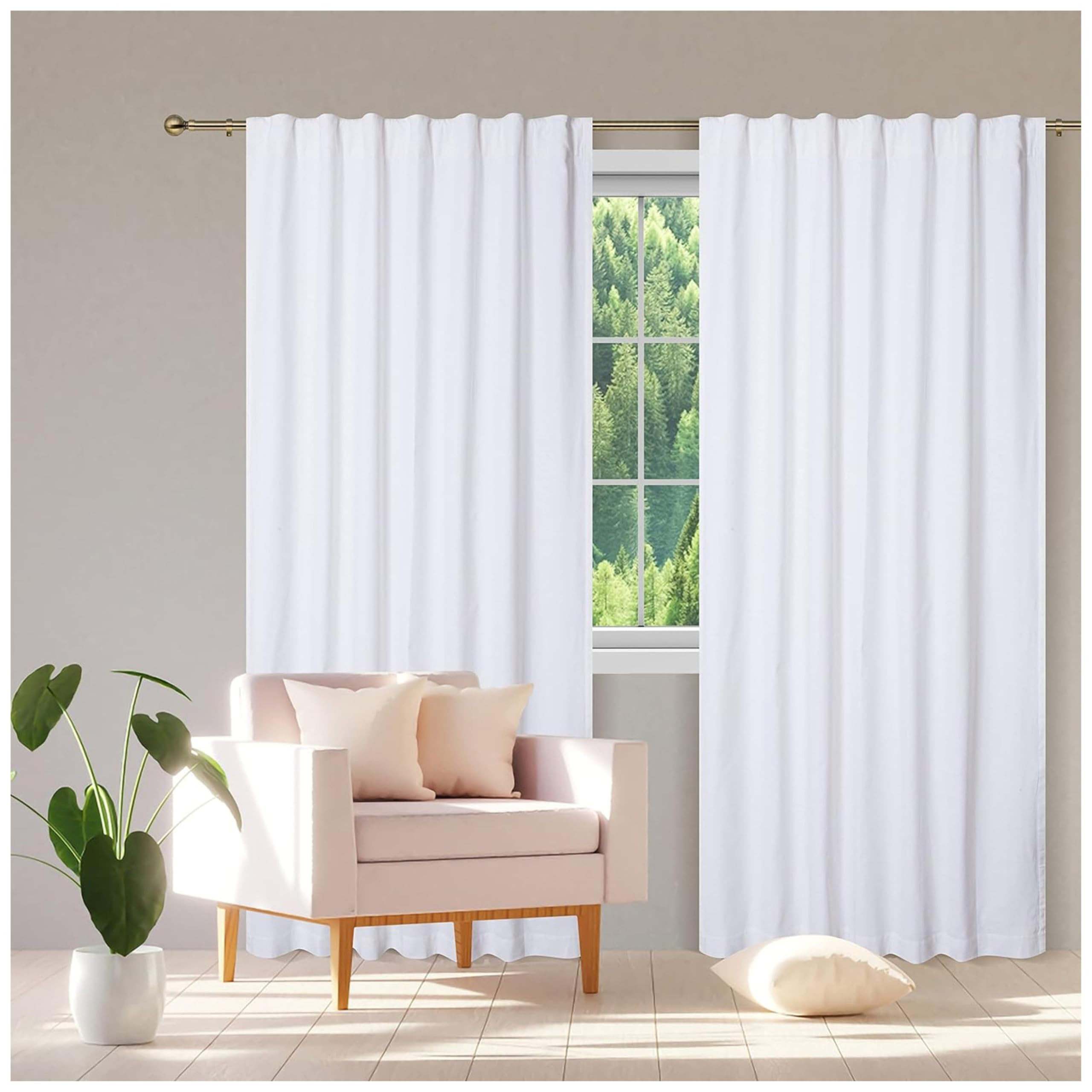 Bedding Craft Tab Top White Cotton Curtains - 72" Long Window Curtains, Set of 2 for Thanksgiving... | Amazon (US)