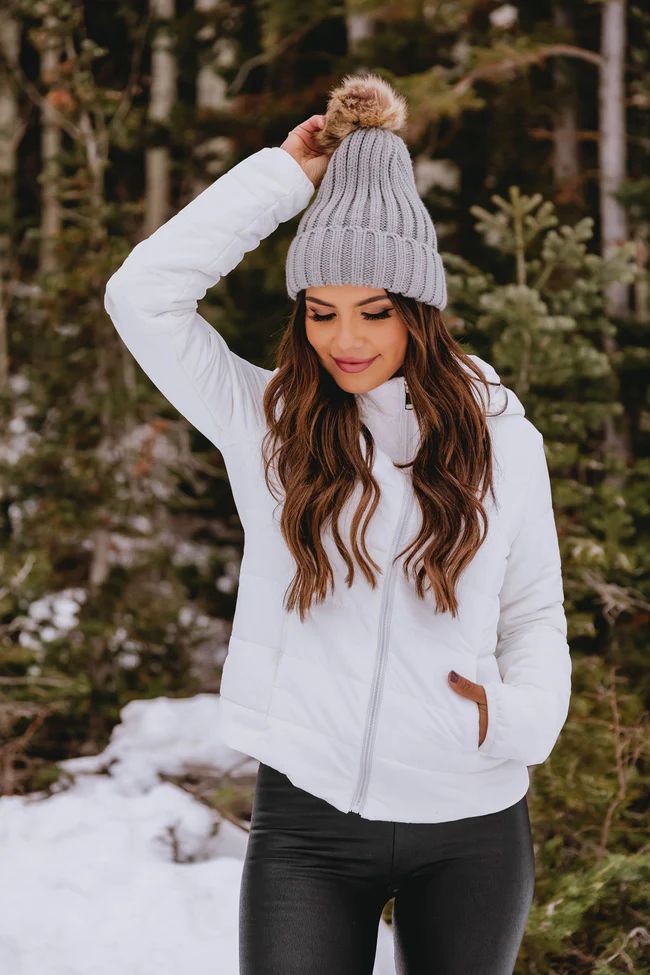 Ski Past You Ivory Hooded Puffer Jacket | The Pink Lily Boutique