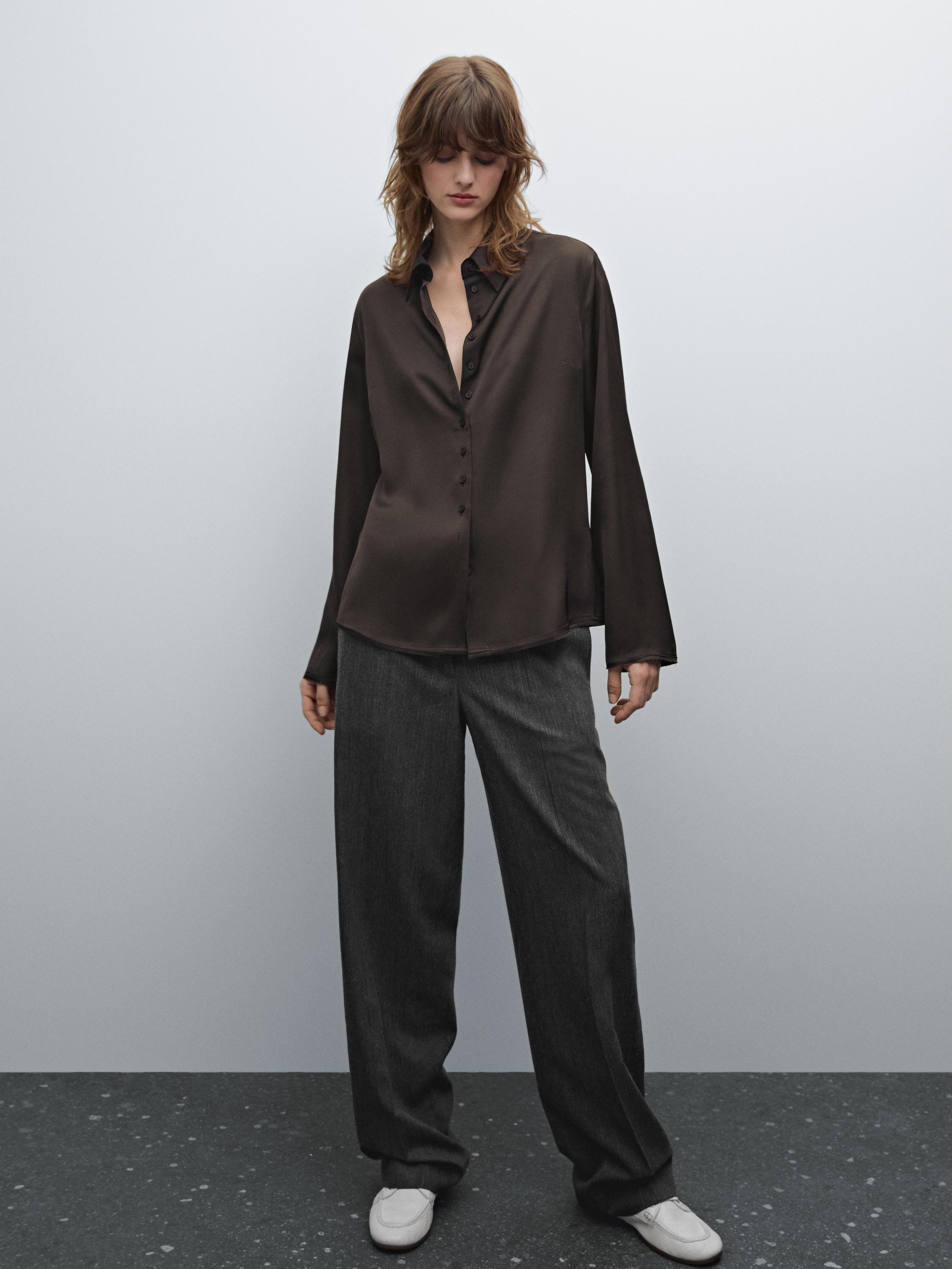 Flowing satin shirt with small buttons | Massimo Dutti UK