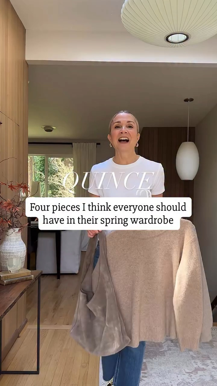 Comment SHOP for links! // Four spring wardrobe essentials from @onequince !
 
✅Straight leg jeans: these are only $50 but have a designer brand fit!
✅Lightweight jacket: Needs to be warm enough for chilly days and roomy enough to layer over a tee or sweater. Choose a lighter color for spring vibes. 
✅Crewneck cashmere sweater: Endlessly versatile and cozy without being too bulky. Choose a light or pastel color. 
✅Suede bag: A modern update that will take you all the way to summer! This pebble color is the perfect practical choice and goes with everything. 

Comment SHOP below to receive a DM with the link to this post on my LTK! I’m 5’6” and wear small in tops and jackets and 26 in jeans. 

https://liketk.it/5W7Ij 
#everydaystyle #capsulewardrobe #fashionover40 #over50style #styletips