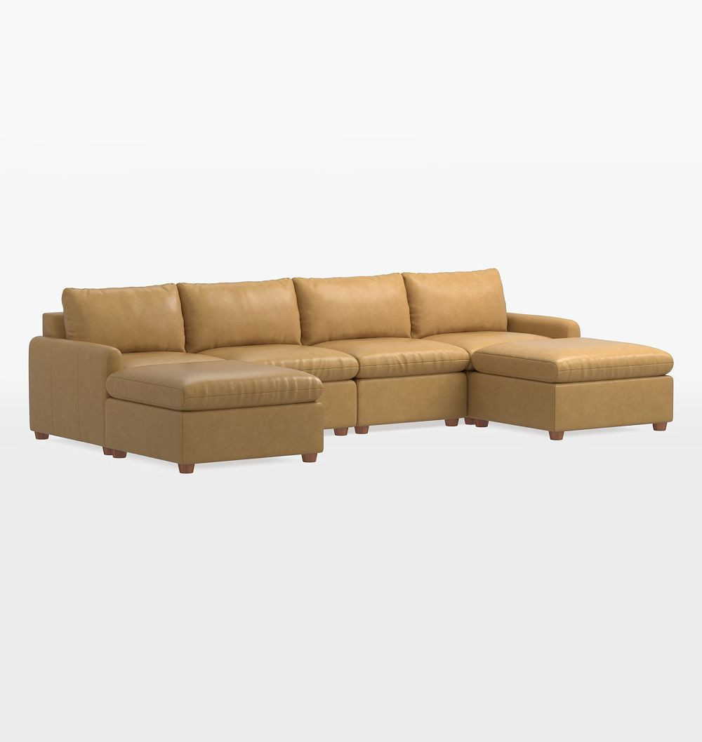 Roswell Leather 6-Piece Double Ottoman Sectional Sofa, Classic - Echo Fawn | Rejuvenation