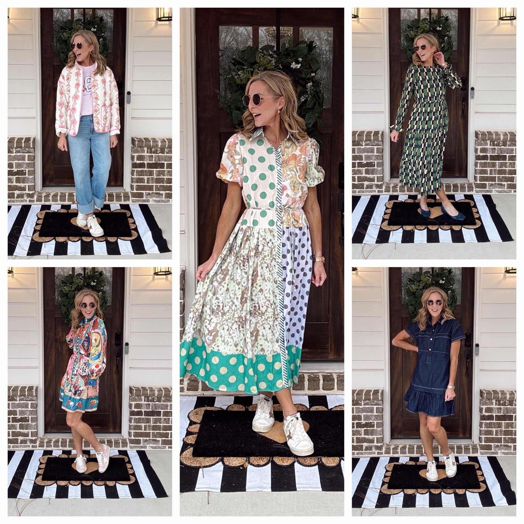 Every occasion deserves the perfect outfit- here are five outfit options whether you are working in a school working in an office, working at home or heading out for a night of fun. There is truly something for everybody. Each style comes in multiple color options. Wearing a size small at all - the except jacket - wearing a size medium  