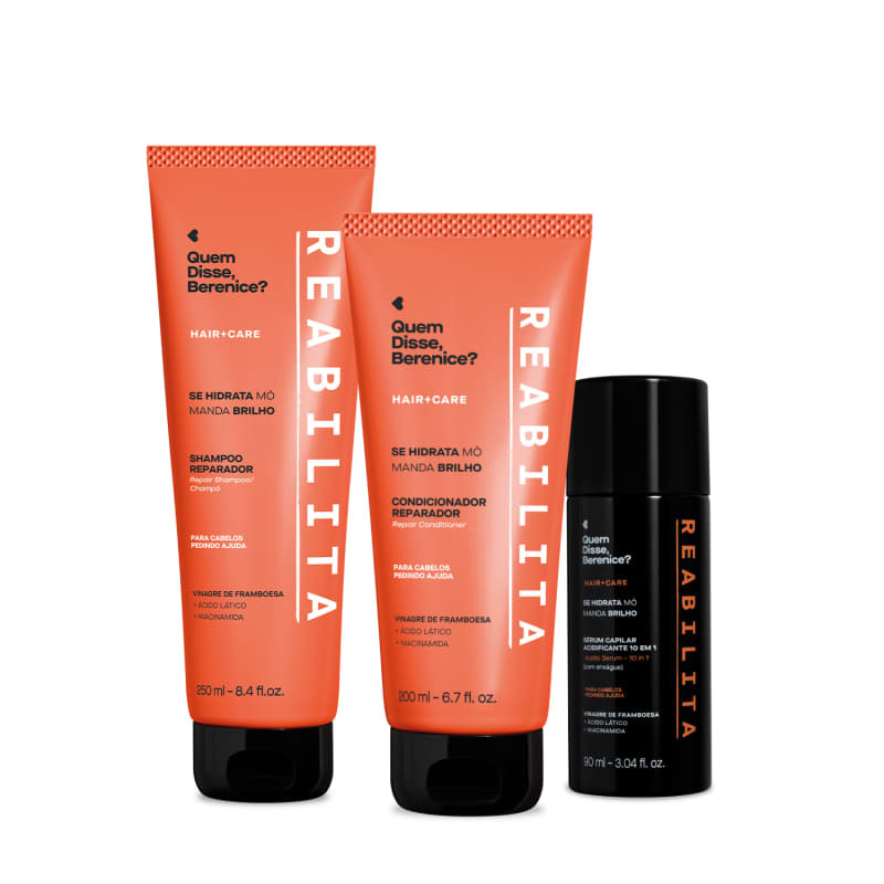 Combo Reabilita: Shampoo 250ml + Sérum Capilar Acidificante 90ml + Condicionador 200ml | QuemDisseBerenice (BR)