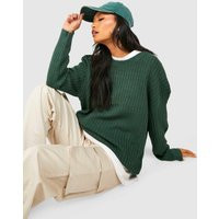 Womens Soft Knit Oversized Crew Neck Sweater - Green - S | boohoo (US & Canada)