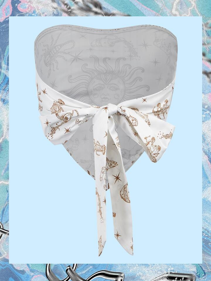 SHEIN ICON Sun & Animal Print Tie Backless Hanky Hem Tube Top | SHEIN