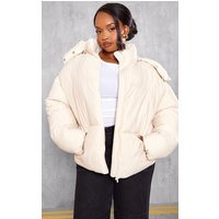 Plus Cream Oversized Hooded Puffer Jacket, Cream | PrettyLittleThing IE
