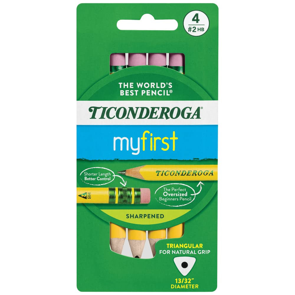 Ticonderoga My First Short Triangular Wood-Cased Pencils, #2 HB Soft, With Erasers, Yellow, 4 Cou... | Amazon (US)