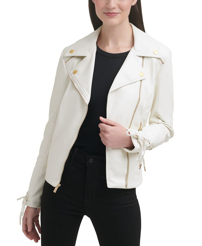 GUESS Women's Faux-Leather Asymmetric Moto Coat & Reviews - Coats & Jackets - Women - Macy's | Macys (US)