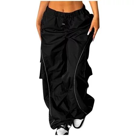 YWDJ Cargo Pants Women Low Waist Baggy Pants Loose Pocket Jogger Trousers Hippie PunkFull Length Pan | Walmart (US)