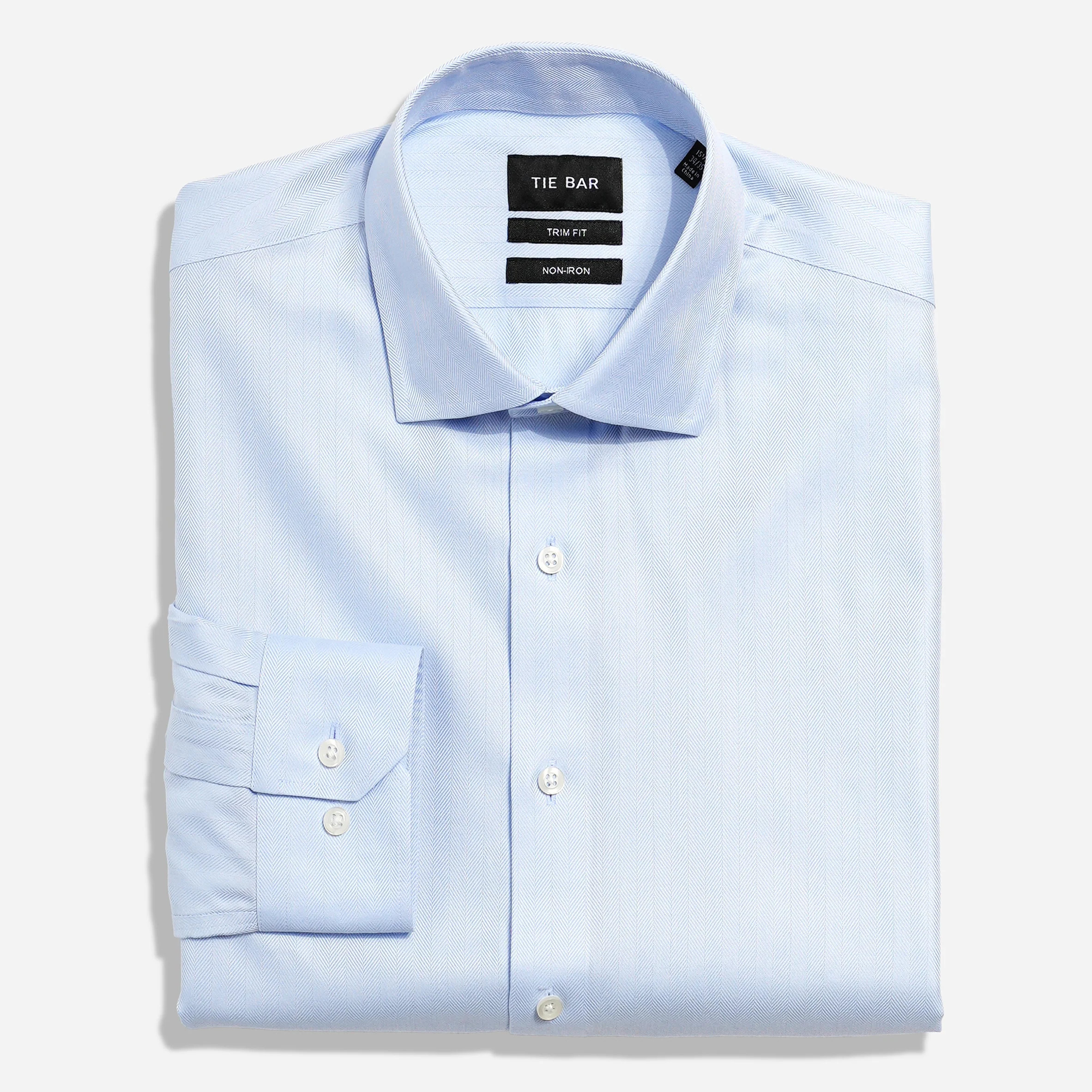 Herringbone Solid Light Blue Non-iron Dress Shirt | Cotton Shirts | The Tie Bar | The Tie Bar
