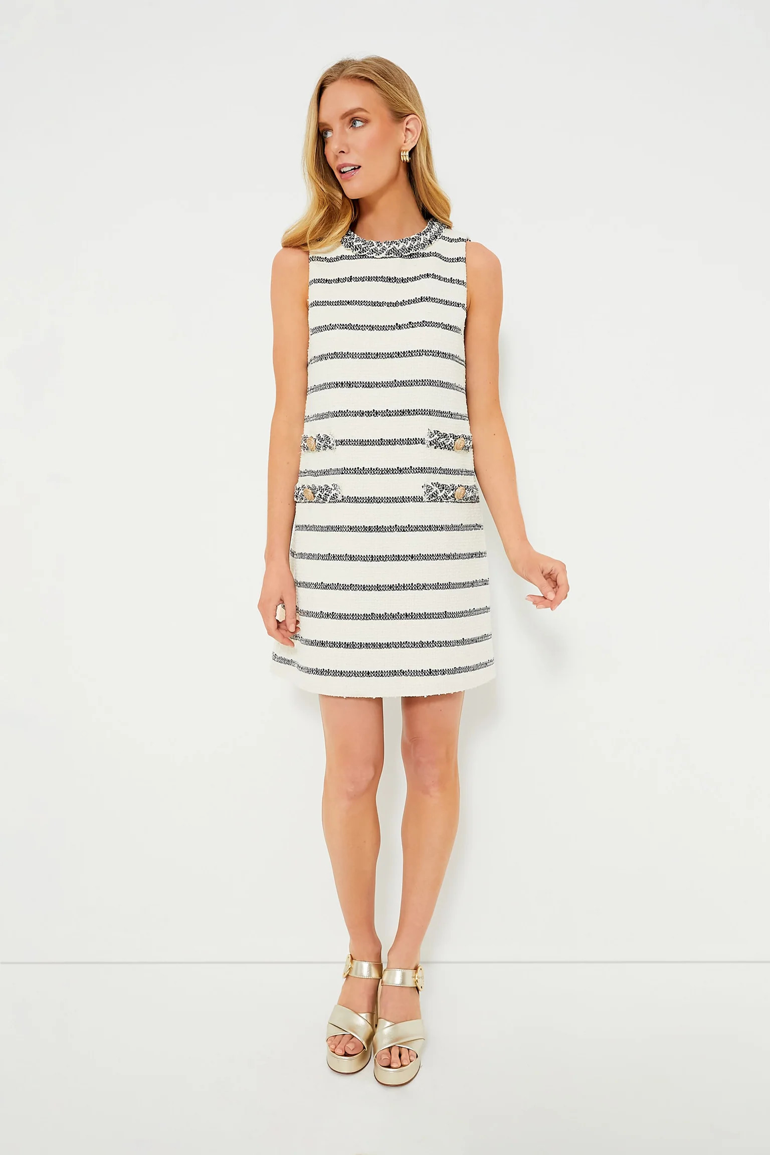 Navy Stripe Tweed Sleeveless Jackie Dress | Tuckernuck (US)