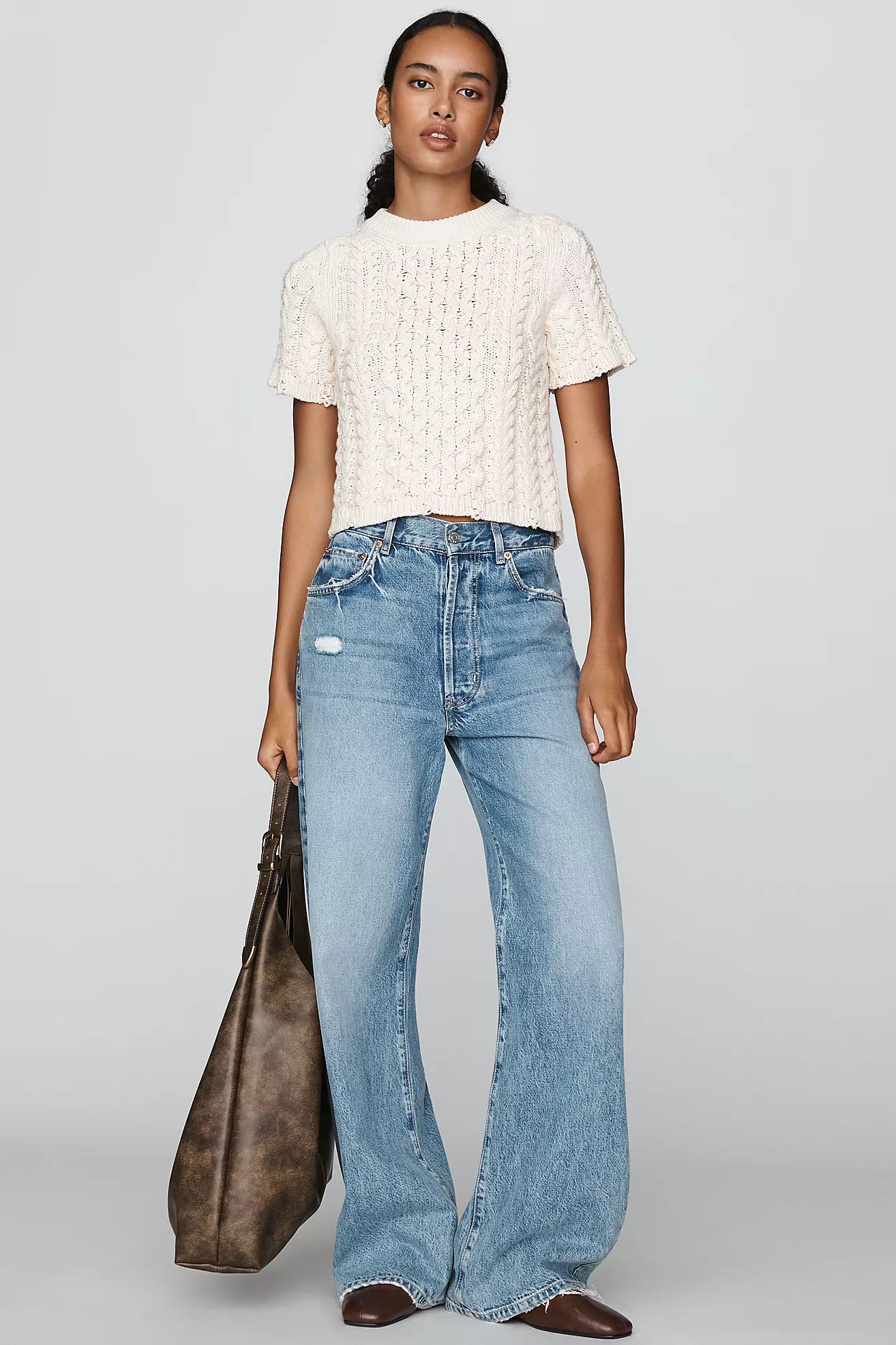 By Anthropologie Cable-Knit Short-Sleeve Sweater | Anthropologie (US)