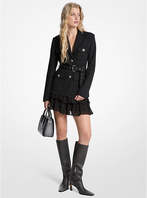 Stretch Wool Blend Belted Utility Blazer | Michael Kors US