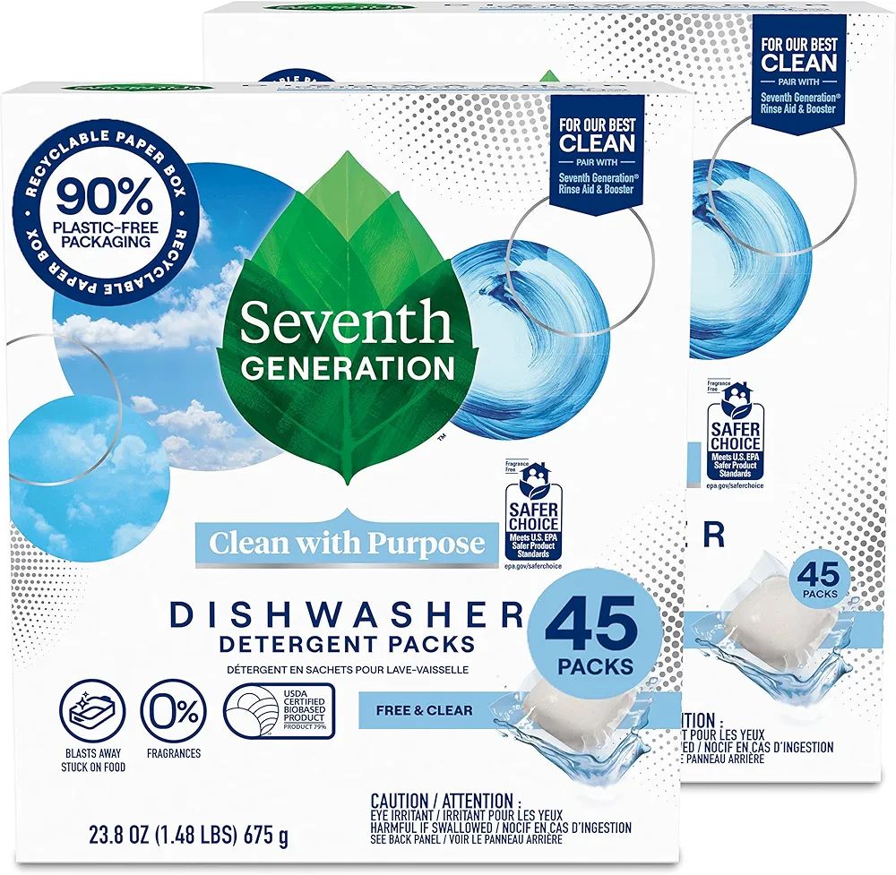 Seventh Generation Dishwasher Detergent Packs for Sparkling Dishes Free & Clear Dishwasher Tabs 4... | Amazon (US)