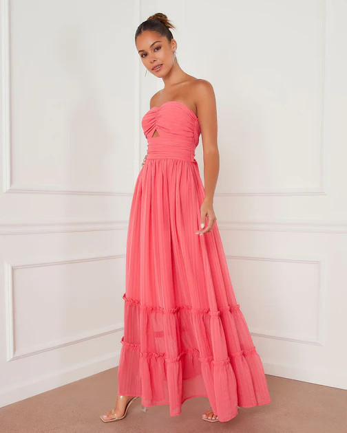 Celestia Strapless Tiered Maxi Dress - Coral | VICI