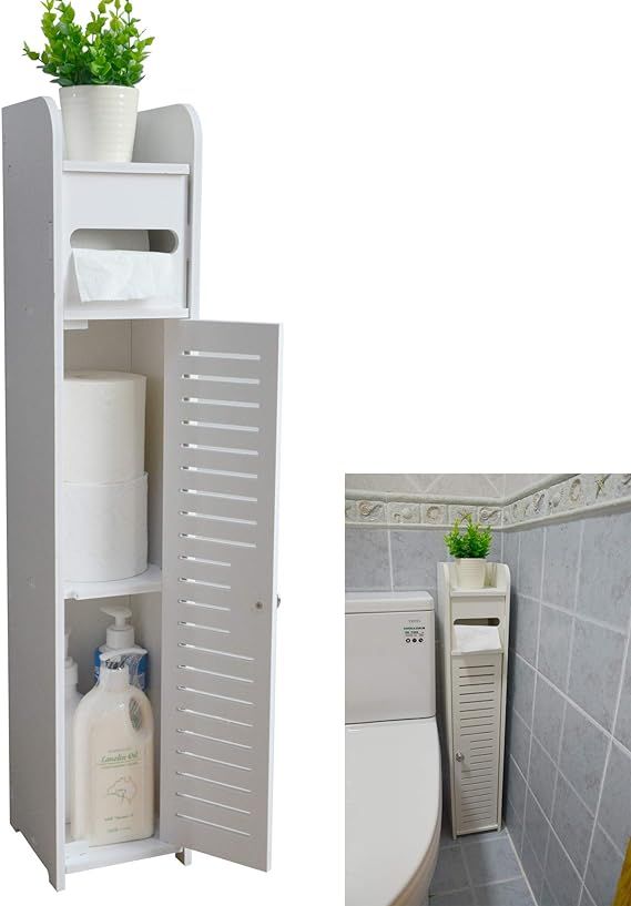 Small Bathroom Storage Corner Floor Cabinet with Doors and Shelves,Thin Toilet Vanity Cabinet,Nar... | Amazon (US)
