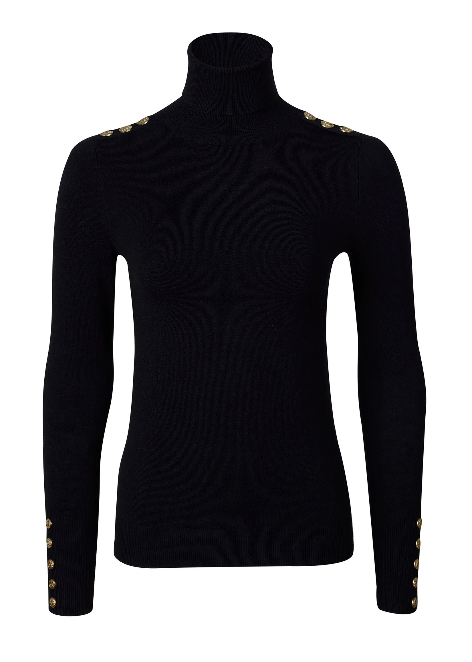 Buttoned Knit Roll Neck (Black) | Holland Cooper