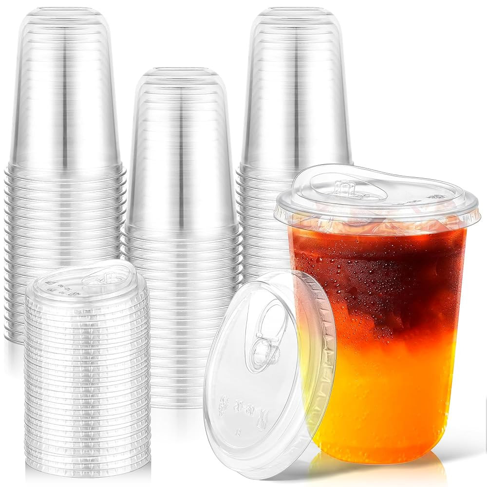 KesaPlan 50 Pack 16oz Clear Plastic Cups with Sip Lids, Disposable Iced Coffee Cup with Strawless... | Amazon (US)
