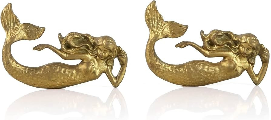 SOFFEE DESIGN Set of 2 Vintage Gold Mermaid Cabinet Knobs for Drawer, Ocean Beach Theme Aged Trea... | Amazon (US)
