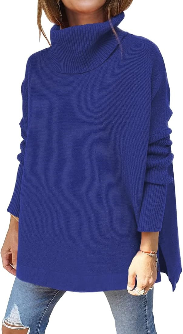 LILLUSORY Women's Turtleneck Oversized Sweaters 2022 Fall Long Batwing Sleeve Spilt Hem Tunic Pul... | Amazon (US)