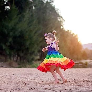 Baby Girls Rainbow Dress Toddler Princess Sleeveless Halter Beach Tutu Sundress | Amazon (US)