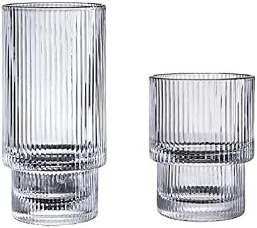 Ripple Glass Cups Glassware Sets Vintage Unique Highball Drinking Glasses, Bar Juice Beer Cocktai... | Amazon (US)