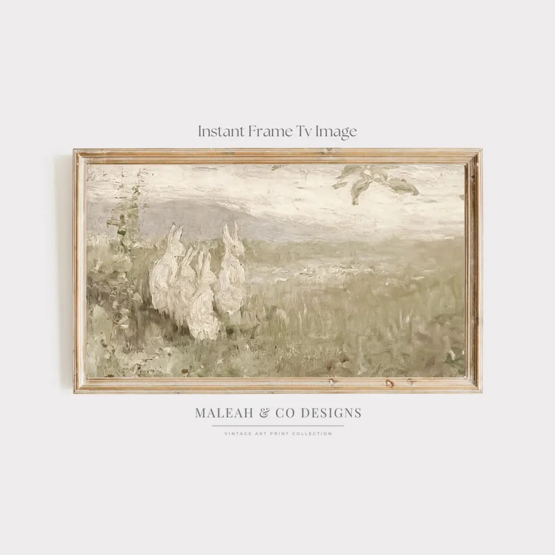 Vintage Easter Bunnies - Frame TV Art - Digital Download - Rustic Spring Landscape With Rabbits |... | Etsy (US)