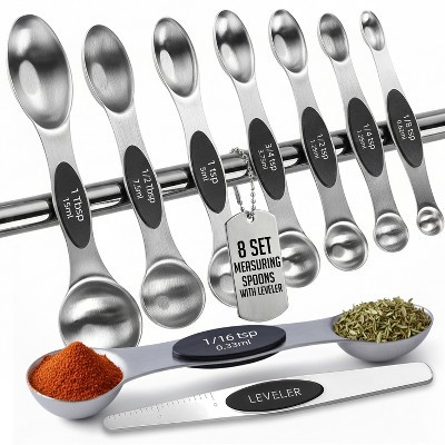Magnetic Measuring Spoons with Leveler Set, Dual Sided Stainless Steel, Strong N40 Magnets Nestin... | Target