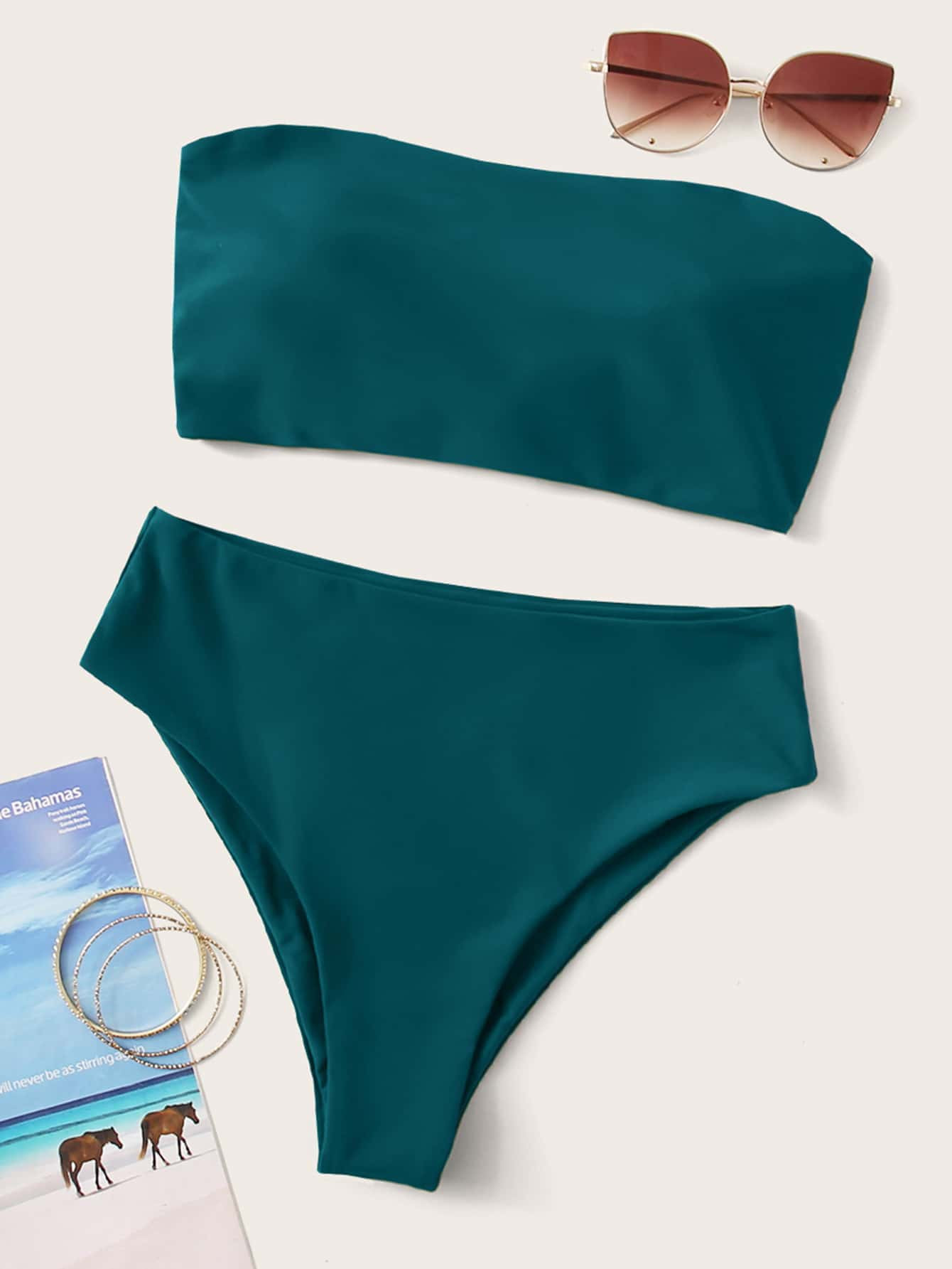 Lace Up Back Reversible Tube Bikini Swimsuit | SHEIN