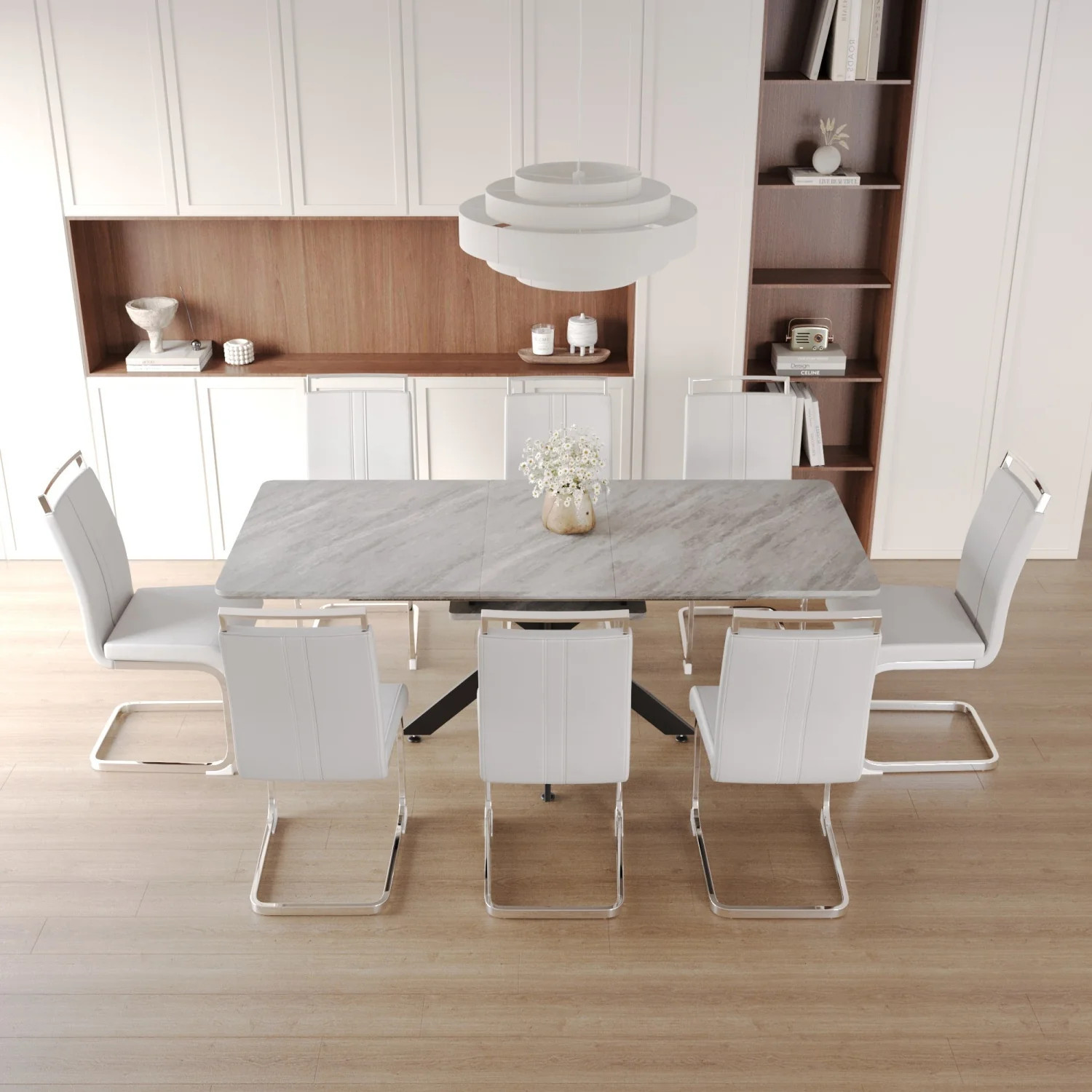 Streamdale Extendable Dining Table Set for 6-8 with Upholstered Chairs | Shop Simon