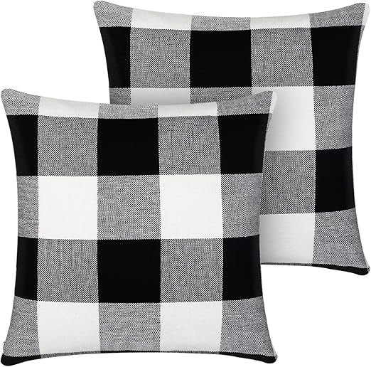 InnoGear Set of 2 Black and White Throw Pillow Cover, Classic Buffalo Check Cotton Linen 18 x 18 ... | Amazon (US)