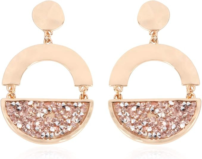 Glitter Rhinestone Statement Earrings - Sparkly Crystal Geometric Hexagon, Round Hoops, Vertical ... | Amazon (US)