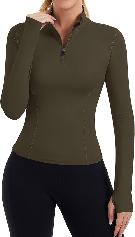 ZHENWEI Womens Workout Tops Long Sleeve Quarter Zip Pullover Quick Dry Golf Shirt Athletic Slim F... | Amazon (US)