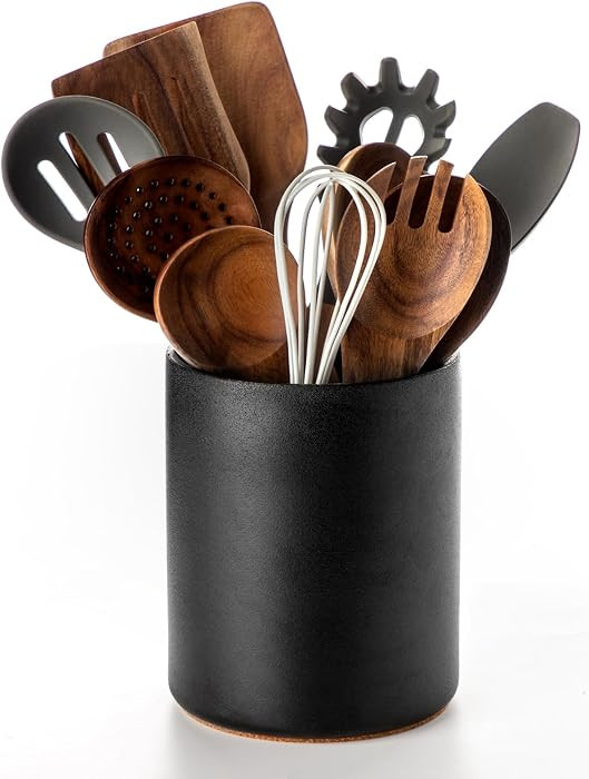 Nucookery Utensil Holder, 6.4" Ceramic Kitchen Utensil Holder with Countertop-Protection Cork Bot... | Amazon (US)
