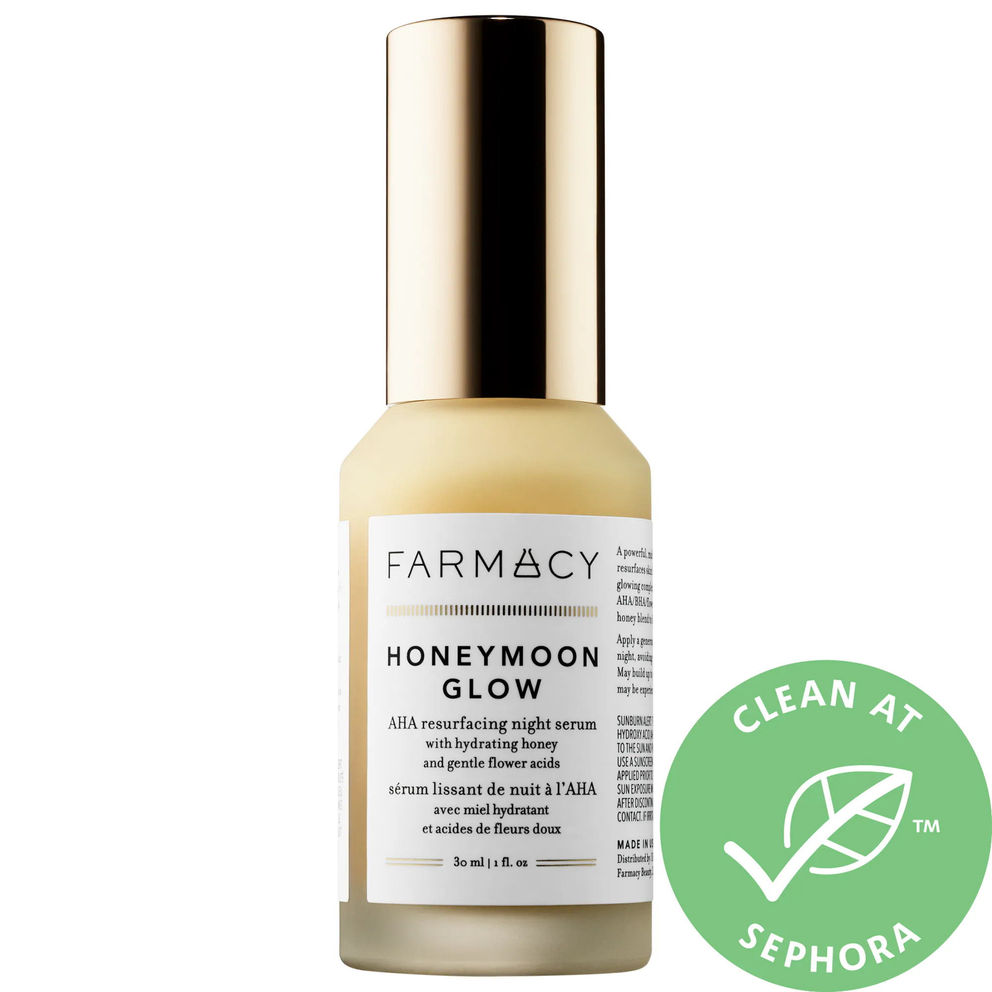 Farmacy HONEYMOON GLOW AHA Resurfacing Night Serum with Hydrating Honey + Gentle Flower Acids 1 oz/  | Sephora (US)