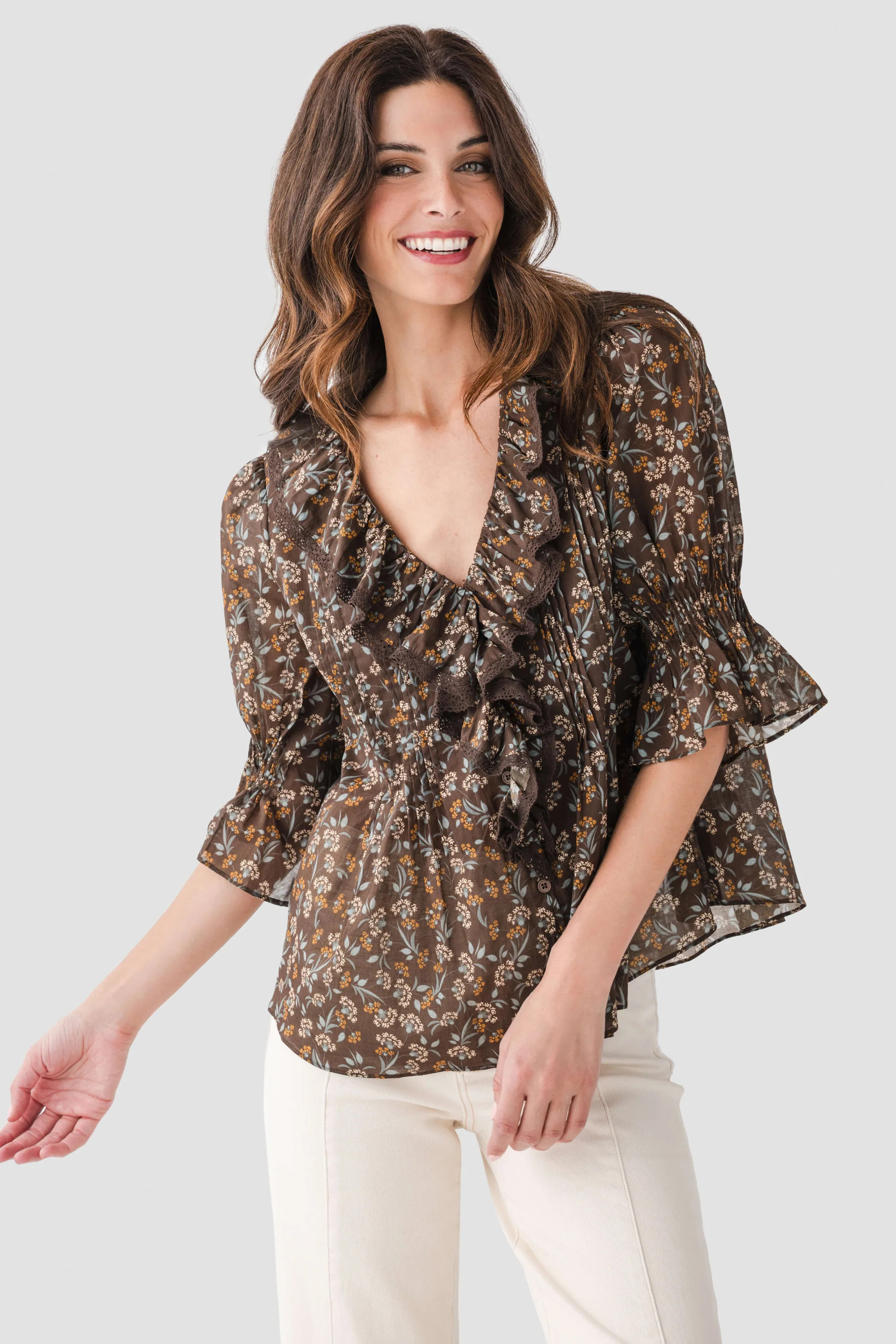 Fate Ruffle Front Short Sleeve Top | Social Threads