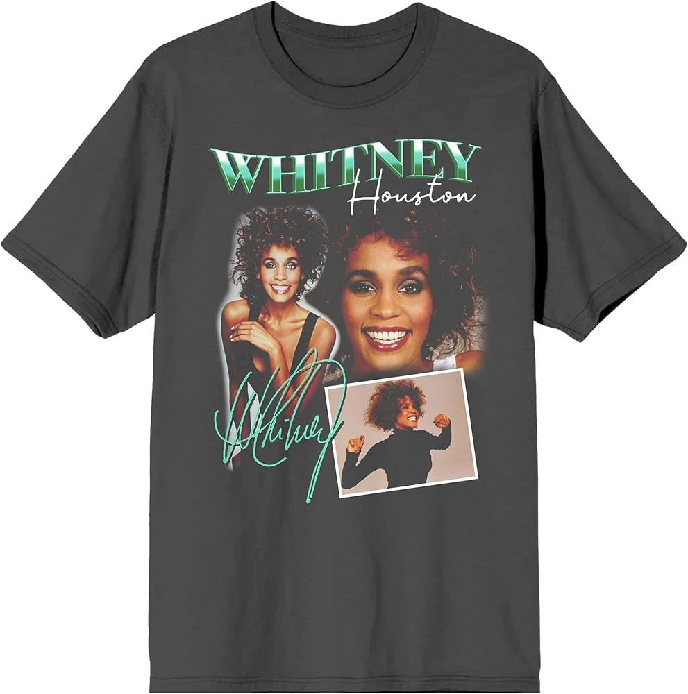 Bioworld Whitney Houston Portrait Collage Unisex Adult Charcoal T-Shirt | Amazon (US)