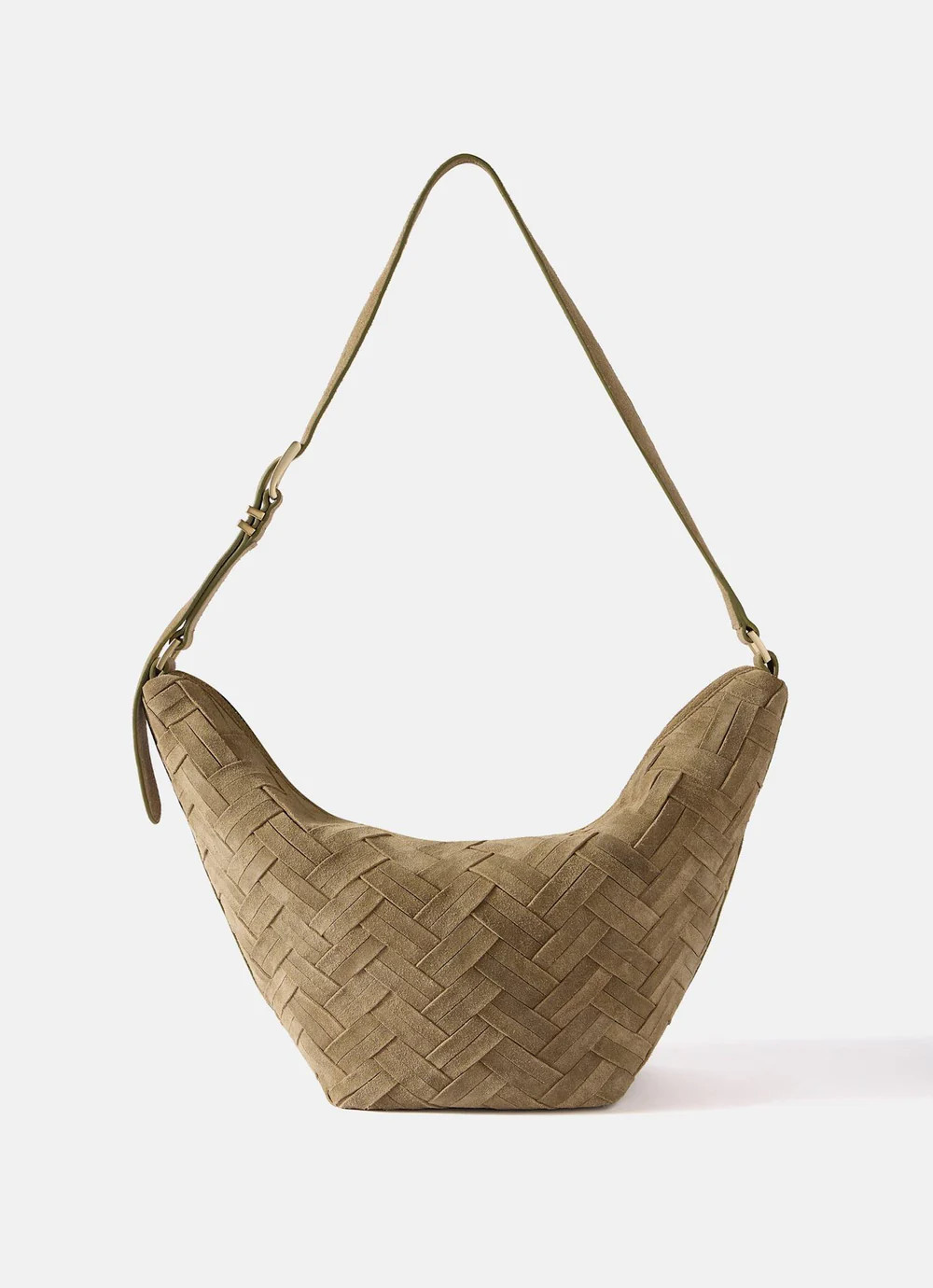 Stevie Khaki Suede Woven Sling Bag | Mint Velvet