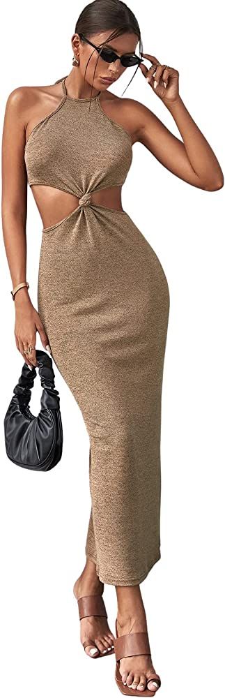 Floerns Women's Cut Out Sleeveless Halter Neck Tie Back Party Long Dress | Amazon (US)