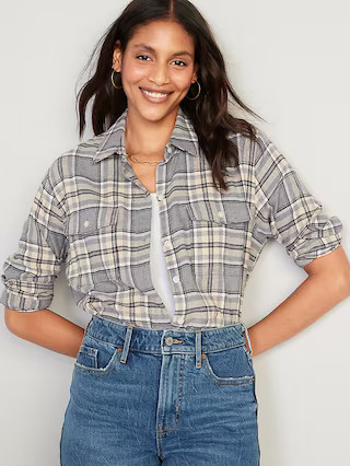 Long-Sleeve Plaid Flannel Boyfriend Tunic Shirt for Women | Old Navy (US)