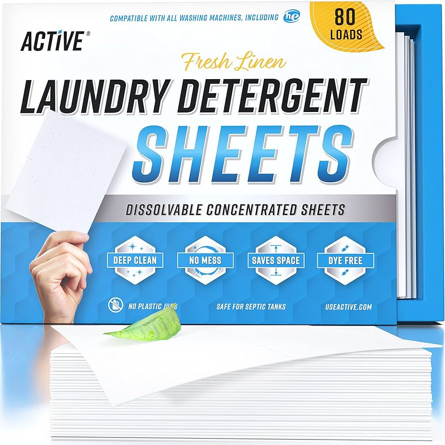 Laundry Detergent Sheets Eco Washing Strips - 80 Loads, Liquidless Fresh Scented Clothes Washer S... | Amazon (US)