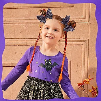 Black Bat Hair Bow Clips, 2 Pcs PU Leather & Glitter Halloween Hair Clips with Alligator Clips, B... | Amazon (US)