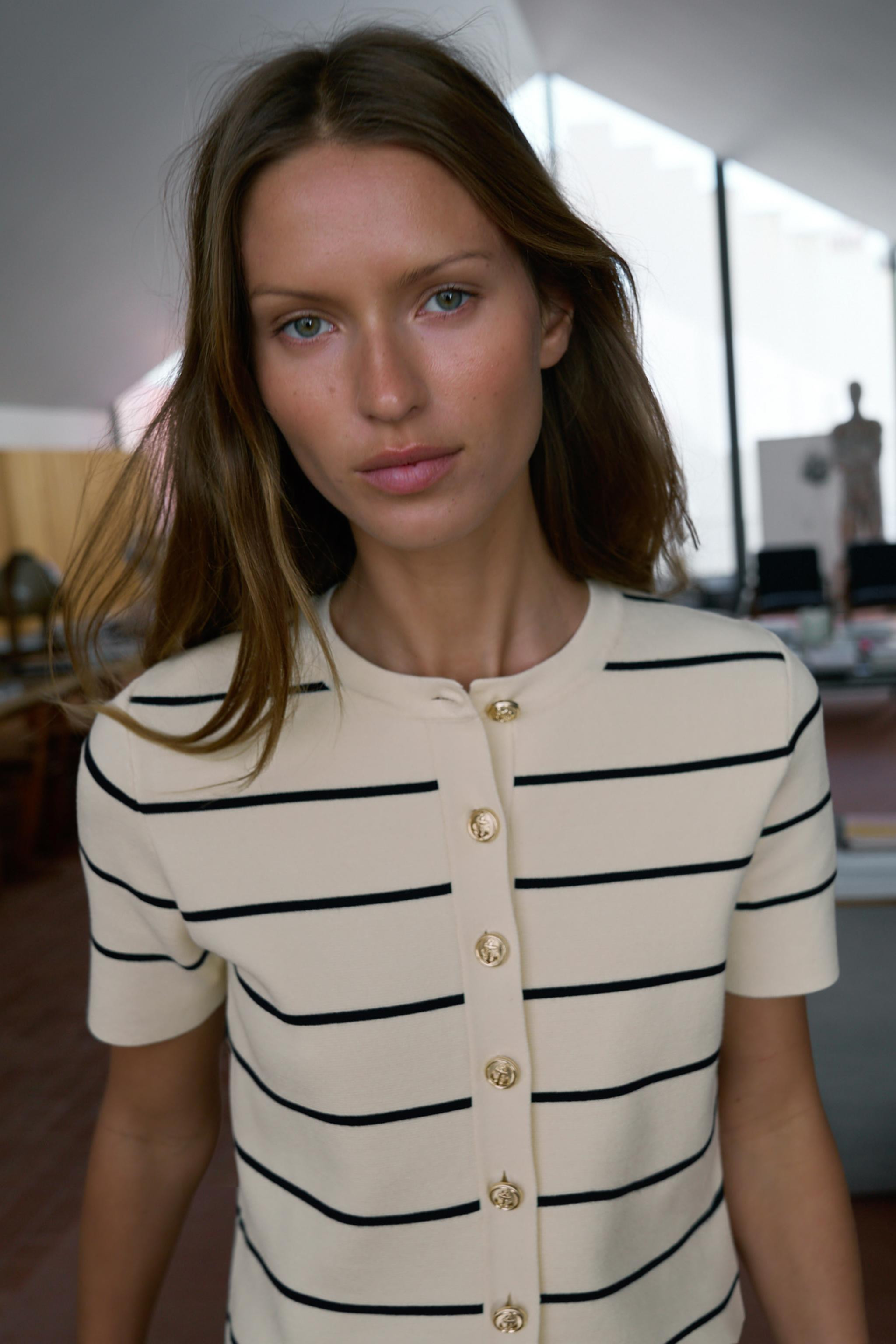 SHORT SLEEVE STRIPED CARDIGAN | Zara US