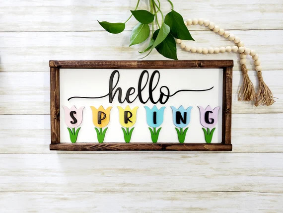 Farmhouse Hello Spring Sign Country Spring Tulips Sign | Etsy | Etsy (US)