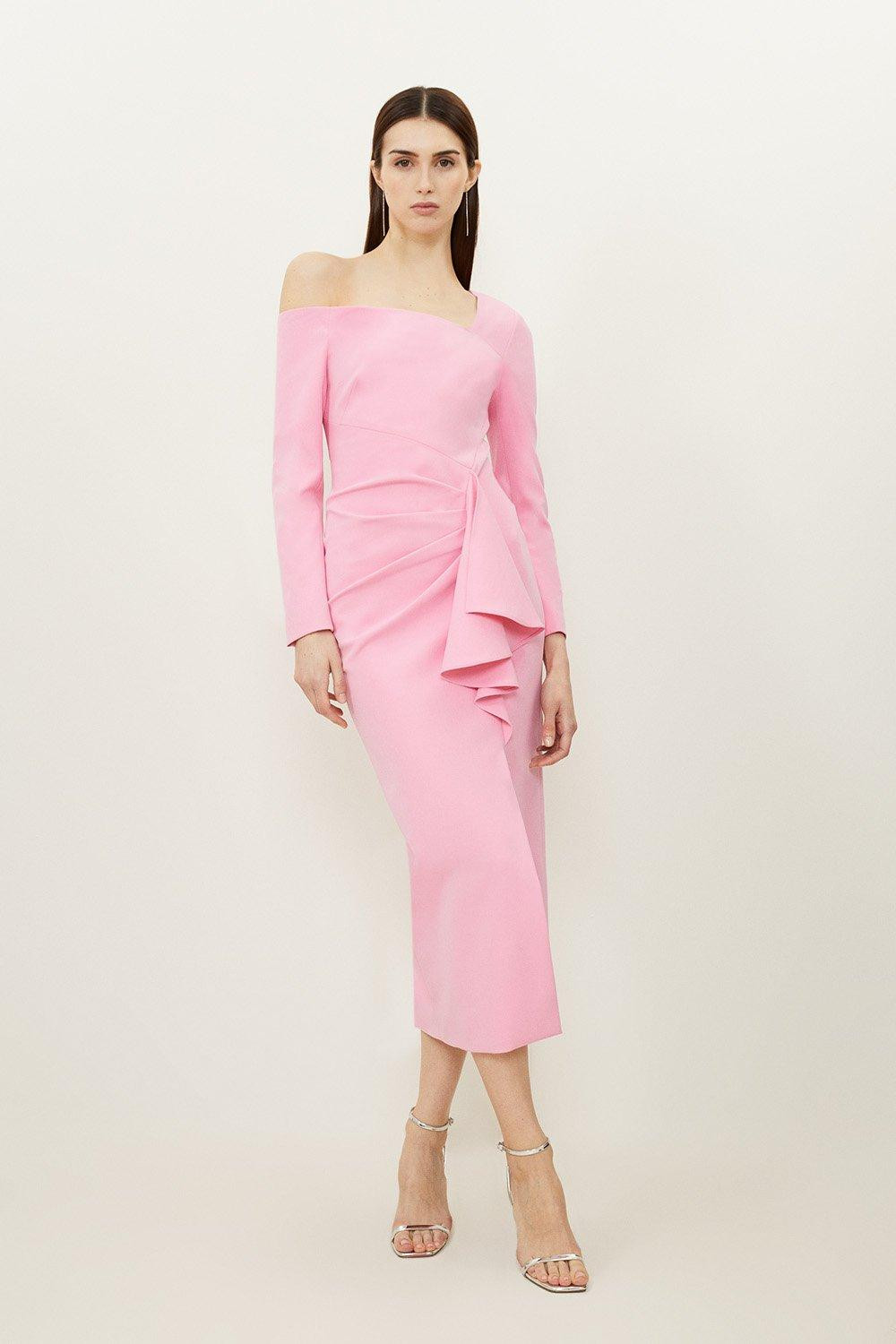 Stretch Crepe Asymmetric Neckline Draped Maxi Dress | Karen Millen UK + IE + DE + NL