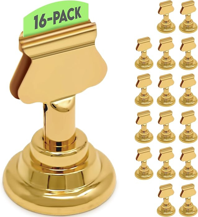 Table Number Holders (16pc) Premium Gold Metal Place Card Holders for Wedding Party Table Decor C... | Amazon (US)