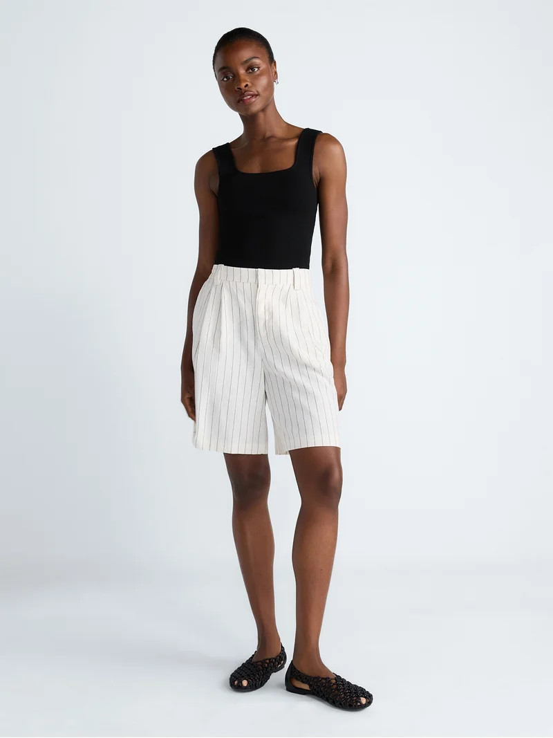 Scoop Women’s Pleated Bermuda Shorts, 9'' Inseam, Sizes 0-26W | Walmart (US)