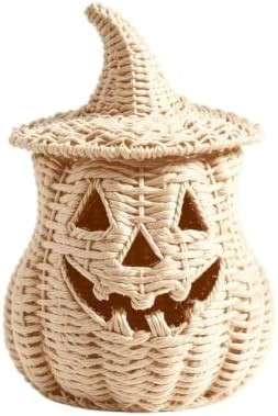 Wicker Pumpkin Lamp Halloween Decorations, Rattan Lantern Pumpkin Candle Holder with Witch Hat Sh... | Amazon (US)
