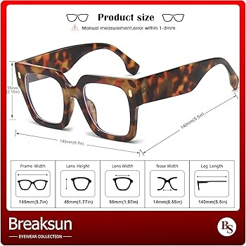 Amazon.com: Breaksun Fashion Oversized Blue Light Blocking Glasses for Women Men Trendy Big Squar... | Amazon (US)
